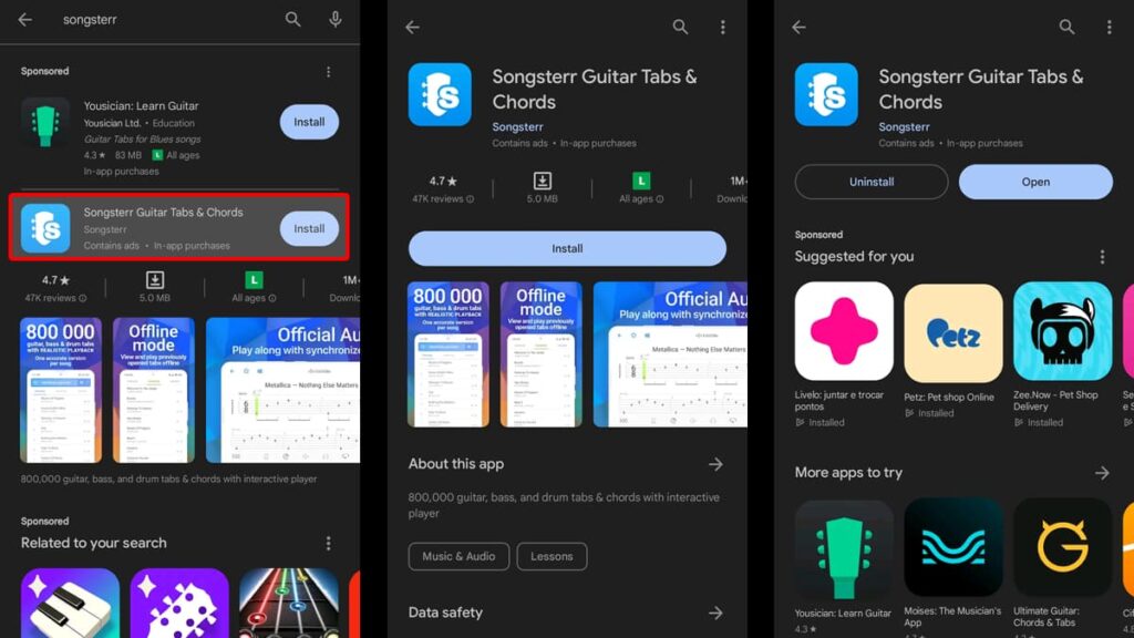 Trouvez votre rythme avec l'application Songsterr Guitar Tabs & Chords 2 Guitar Tabs & Chords app