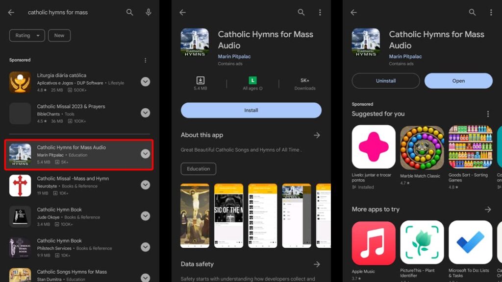 Catholic hymns app