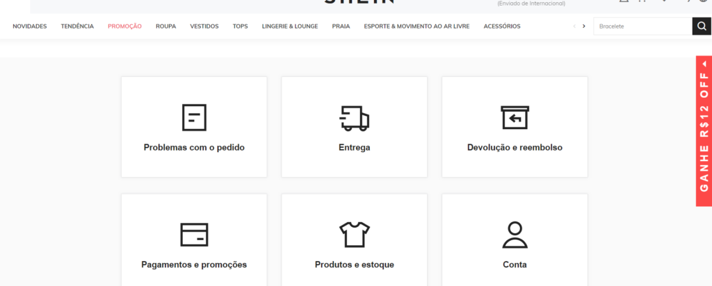 Como entrar em contato com a Shein