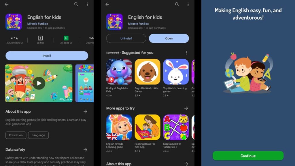 Insegnate ai vostri figli con l'app English for Kids 3 Applicazione Inglese per bambini