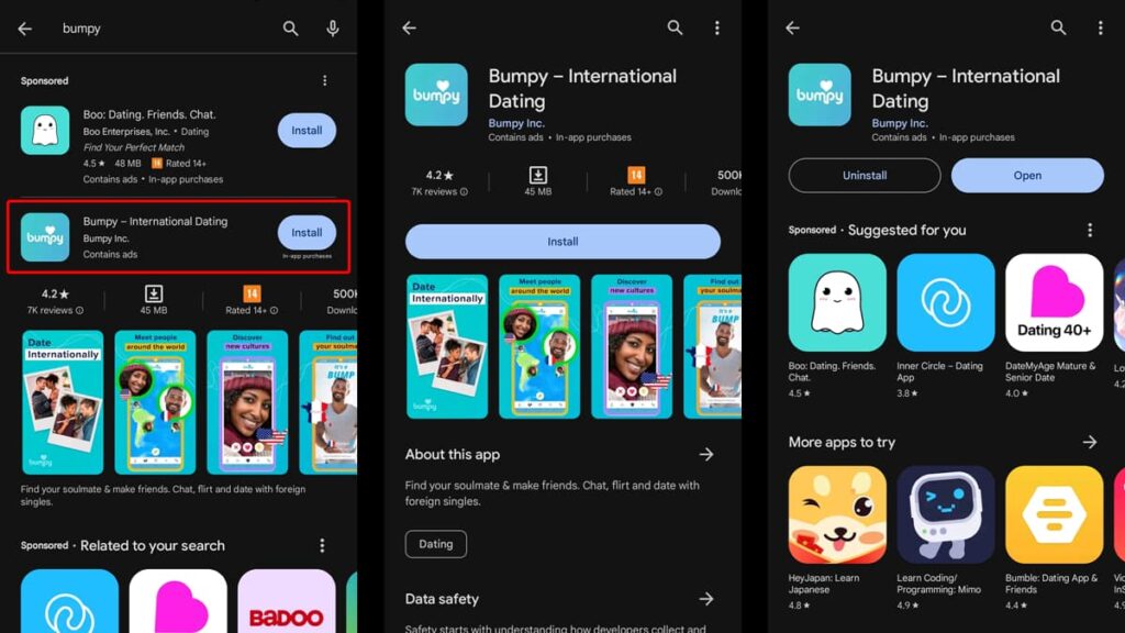 Connettetevi a livello globale con l'app Bumpy - Incontri internazionali 3 App sconnessa