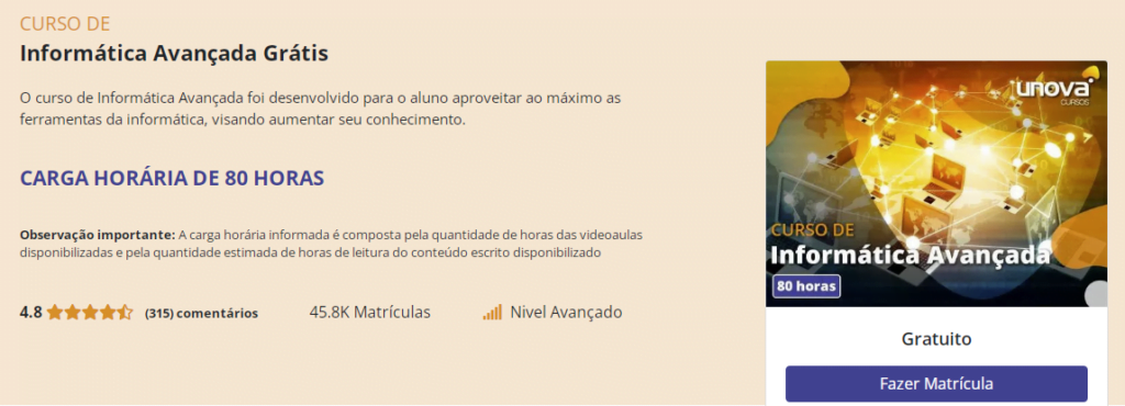 Curso grátis de informática avançada