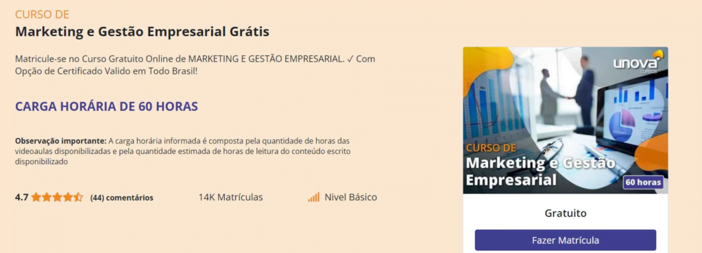 Curso de Marketing e Gestão empresarial