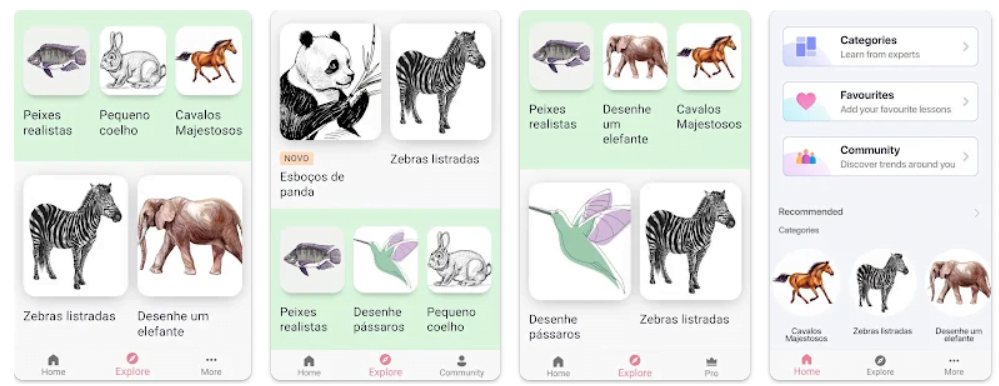 Aplicativo para aprender desenhar animais