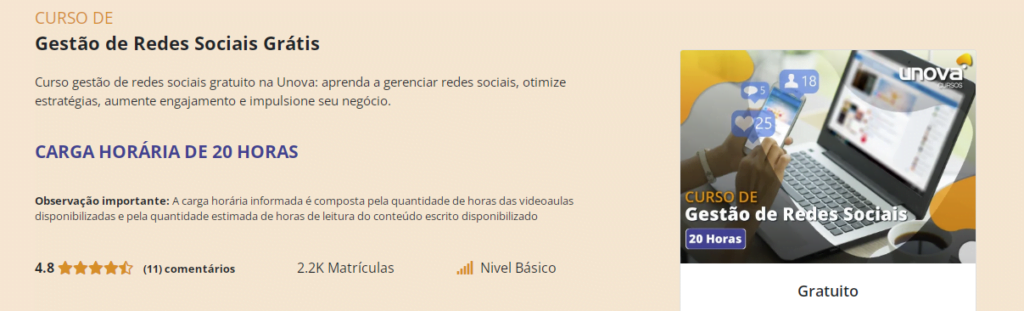 Curso grátis de gestão de redes sociais