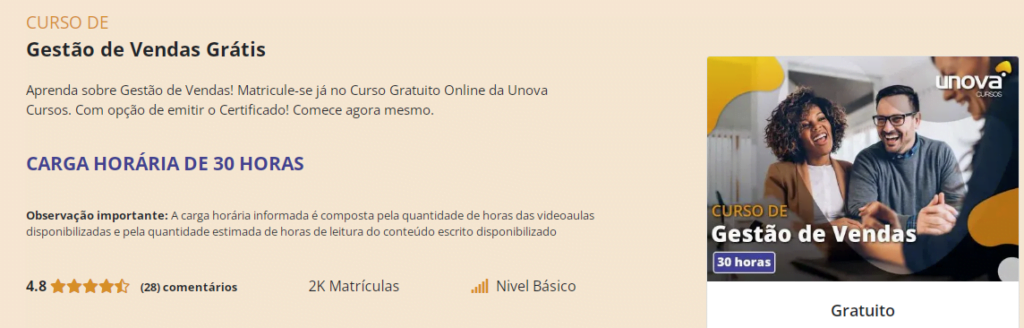 Curso grátis de Gestão de Vendas