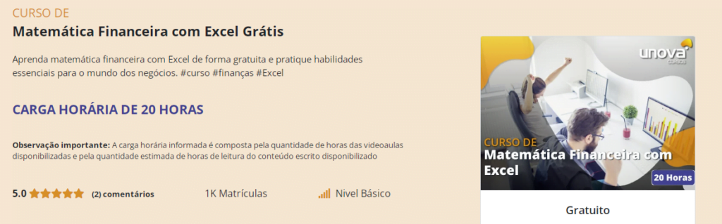 Curso grátis de matemática financeira com Excel