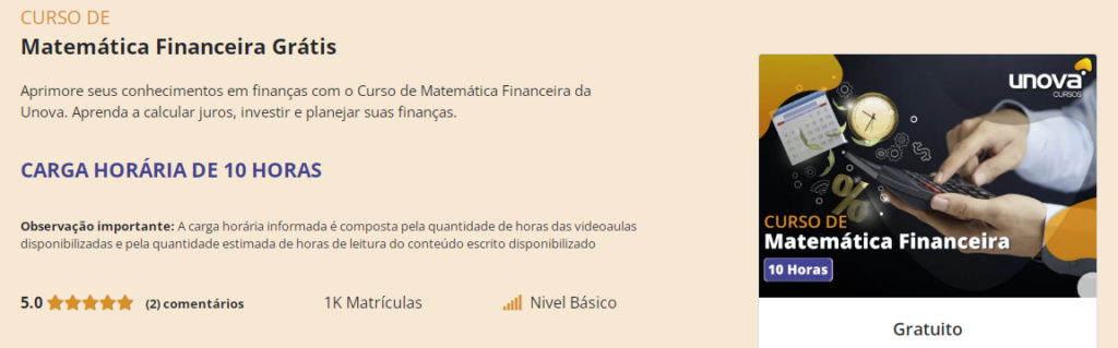 Curso grátis de matemática financeira