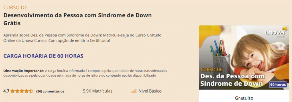 Curso grátis de desenvolvimento da pessoa com Síndrome de Down