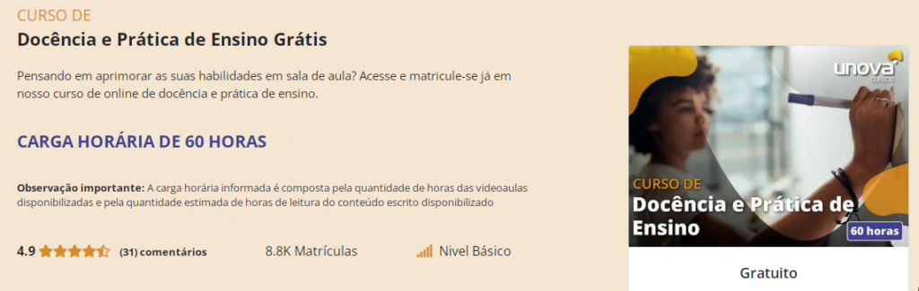 Curso online grátis de docência e prática de ensino 