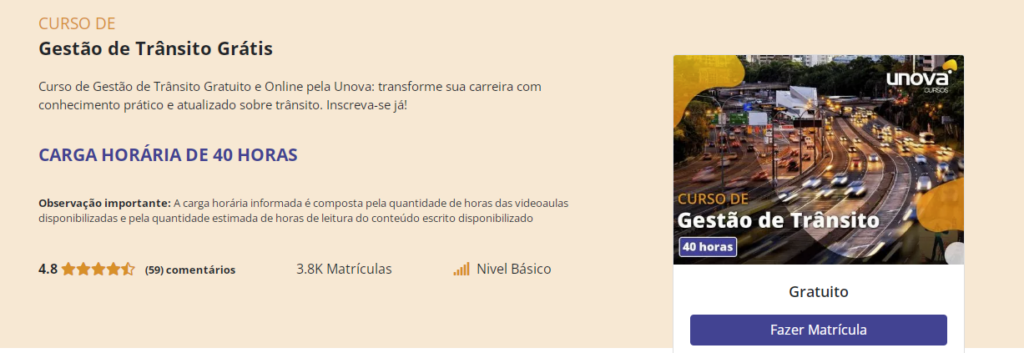 Curso online grátis de gestão de trânsito