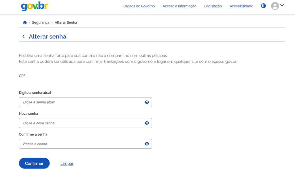 Como mudar a senha do Gov.Br 