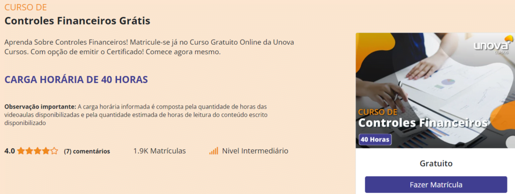 Curso grátis de controle financeiro