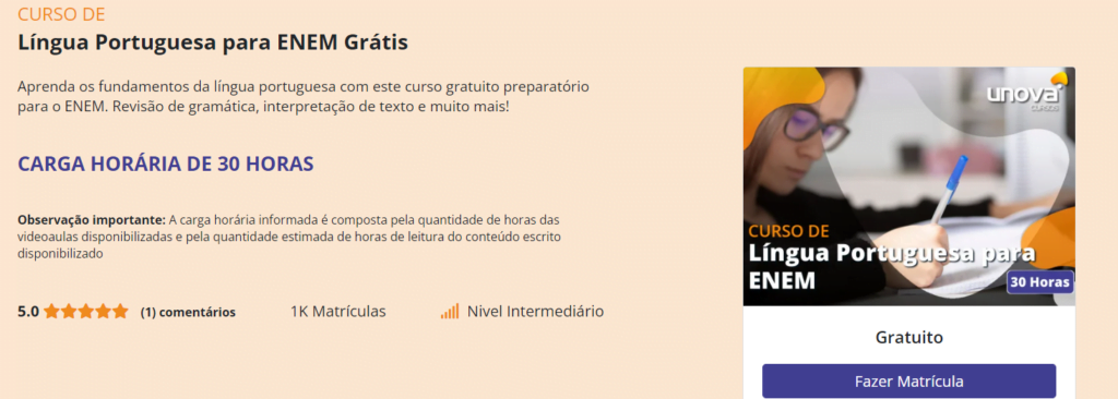 Curso de língua portuguesa para ENEM grátis