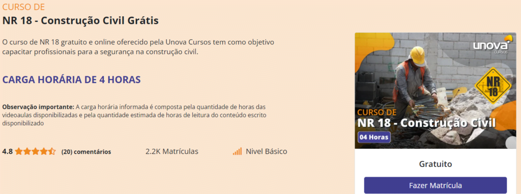 Curso grátis de NR-18