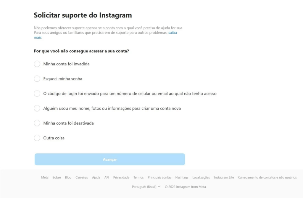 Conta do Instagram desativada