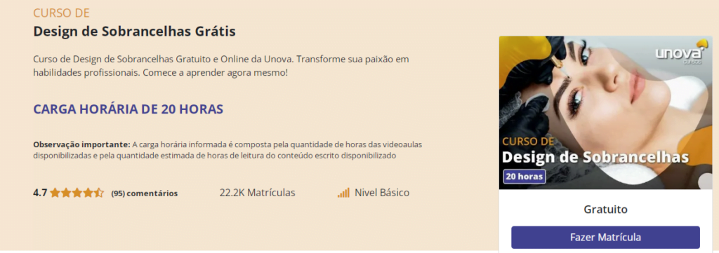 Curso online e grátis de design de sobrancelhas 2024