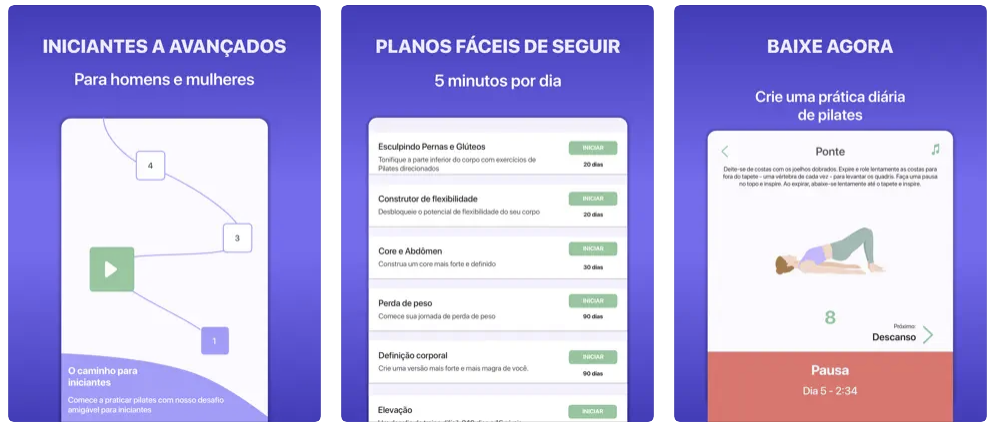 Aplicativo treinos pilates 5 minutos casa