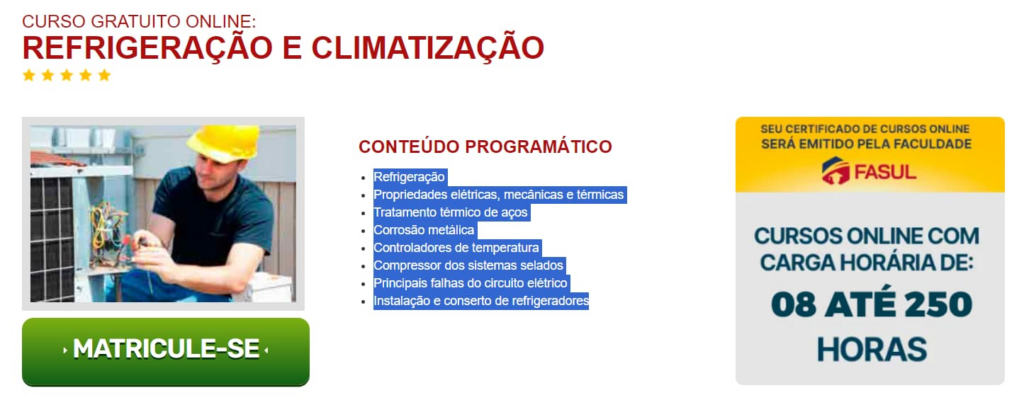 Curso de climatização e refrigeração