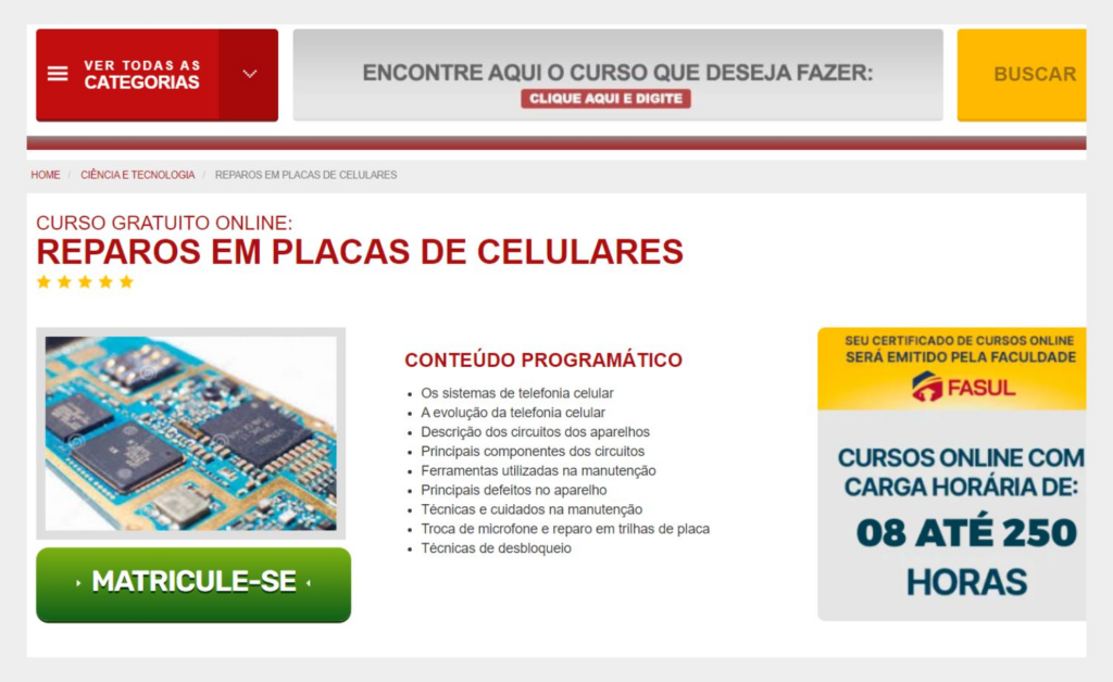 Curso reparo em placa de celular