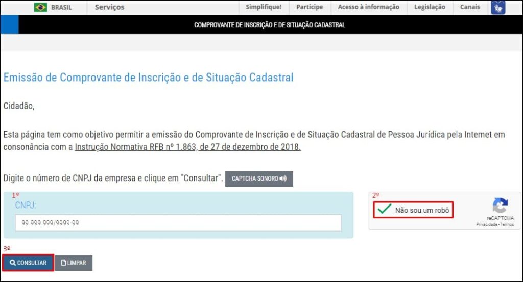 Veja como consultar o CNPJ na Receita Federal de forma gratuita 2 Consultar o CNPJ na Receita Federal