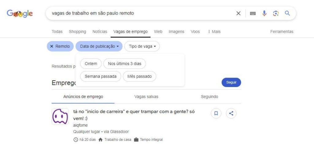 Procurar emprego pelo Google