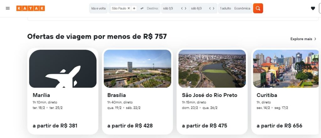 Passagens aéreas baratas na KAYAK
