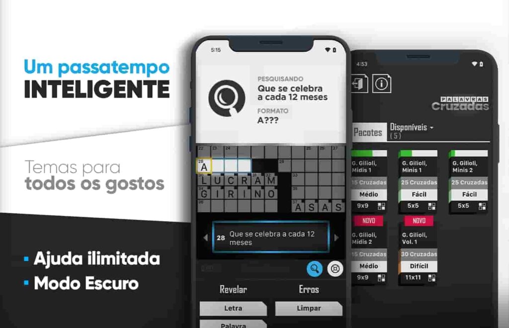 Palavras cruzadas no celular