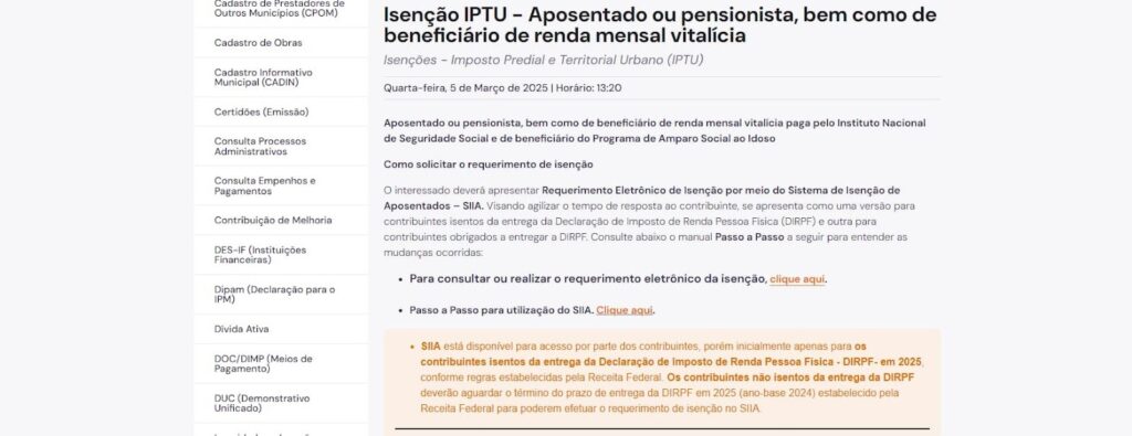 Direito à isenção no IPTU 2025