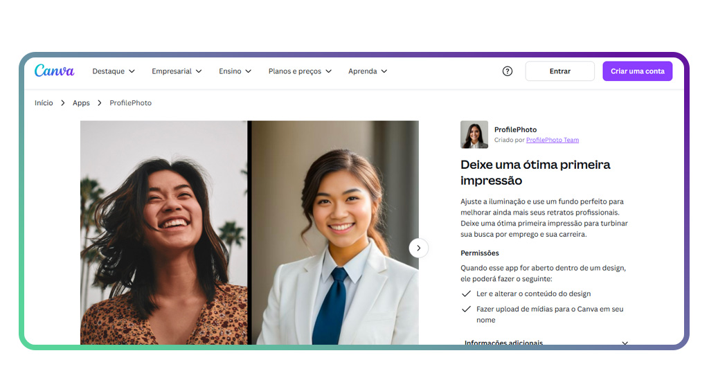 Criar uma foto profissional