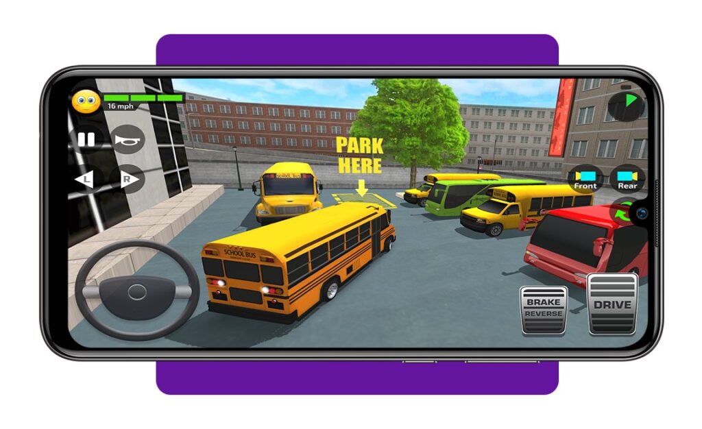Aplicativo para treinar direção profissional de ônibus e caminhão pelo celular 2 Corpo 1 Simulador de onibus escolar