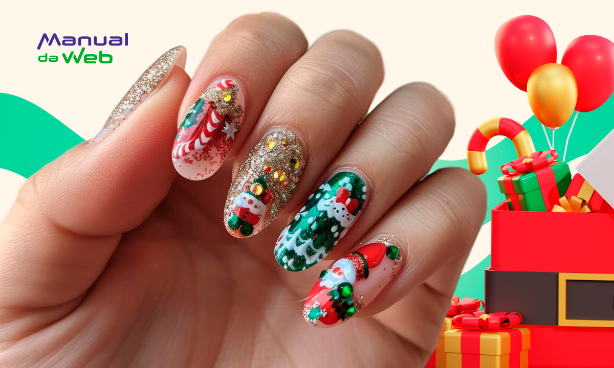 Unhas decoradas para o Natal