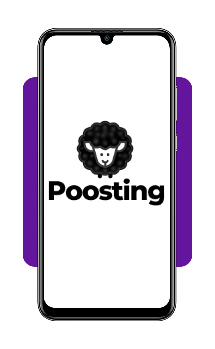 Tela do aplicativo Poosting com feed cronológico e design retrô