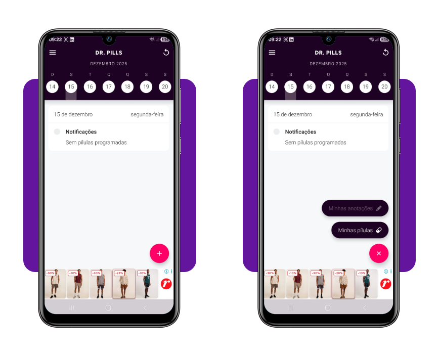 Tela inicial do app Lembrete de remédio mostrando ícone de adicionar medicamento