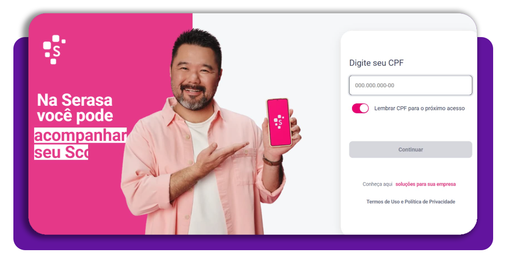 Tela de login do app Serasa