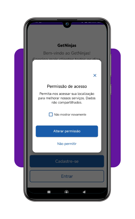 App para buscar serviço de lavadeira: ganhe até R$ 150 por lavagem 3 Configurando permissões de localização no GetNinjas