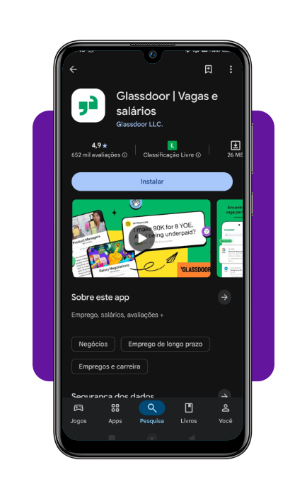Baixando o aplicativo Glassdoor