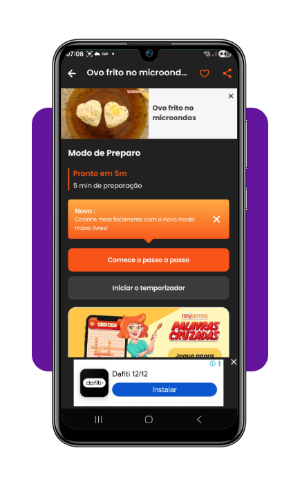 Acesse +500 receitas de micro-ondas para preparar em minutos 5 Ícones de favoritar e compartilhar receita no app TudoGostoso