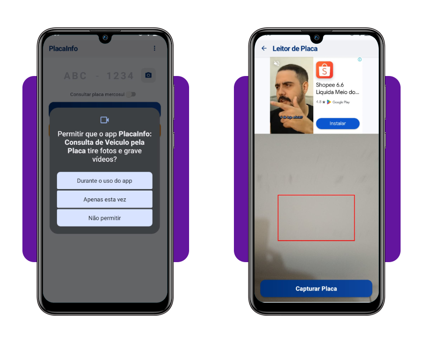 Tela do app mostrando o botão Consultar Placa para confirmar a pesquisa
