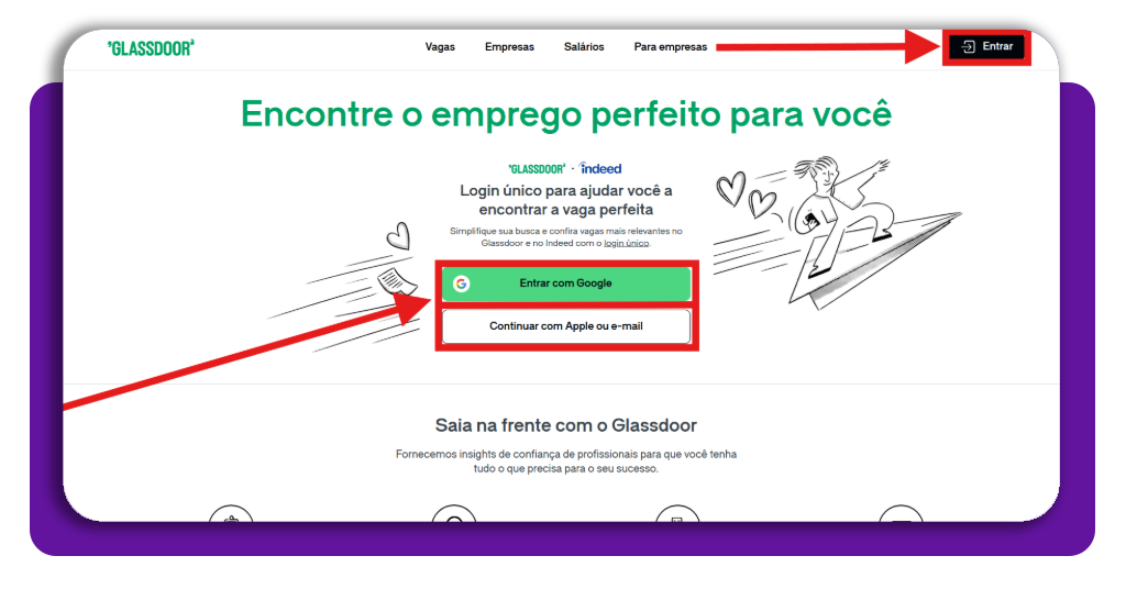 Passo 1 login no Glassdoor