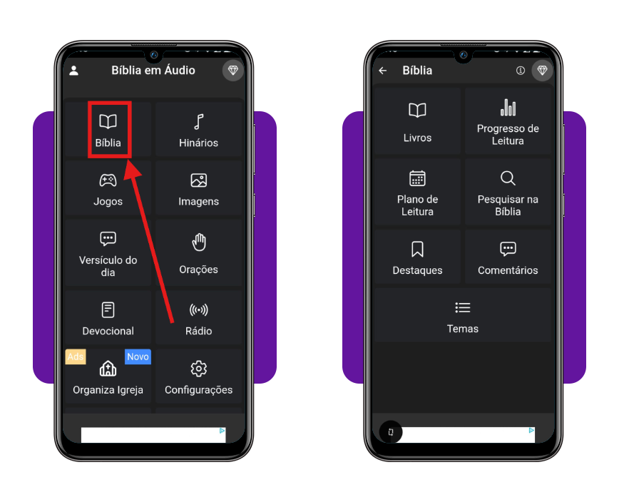Aplicativo para ouvir a Bíblia no celular: download grátis 3 Passo 2 acesso à Bíblia no app A Bíblia em Áudio e Falada