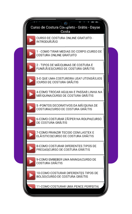 Manual da costureira: moldes e aulas de costura 100% grátis 4 Seleção de tópico de aprendizado no app Curso de Costura