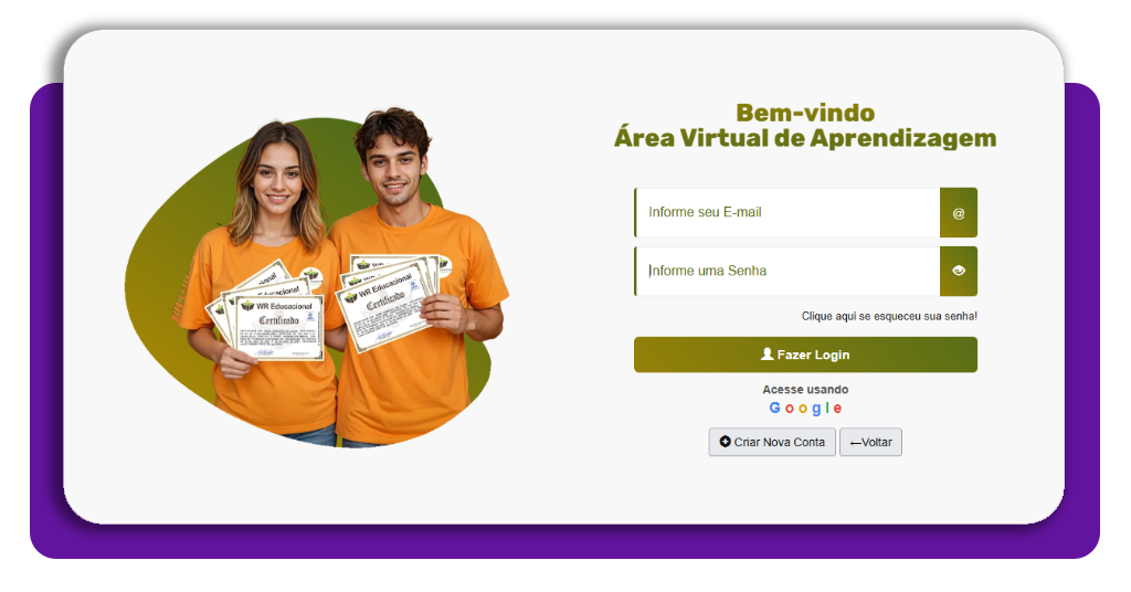 Tela de cadastro gratuito na plataforma WR Educacional