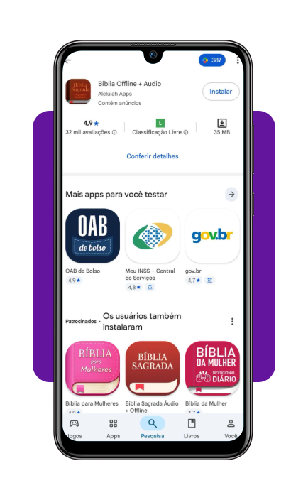 Passo 1 - Baixar o aplicativo Biblia Offline Áudio na Play Store