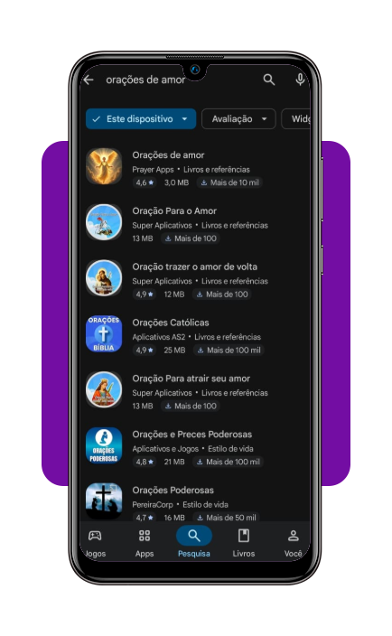 Passo 1 para baixar o app Orações de Amor