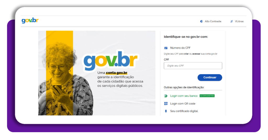 Tela de login do Sistema de Valores a Receber com conta gov.br