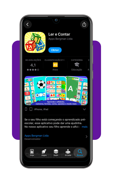 Tela de download do app Ler e Contar na loja de aplicativos