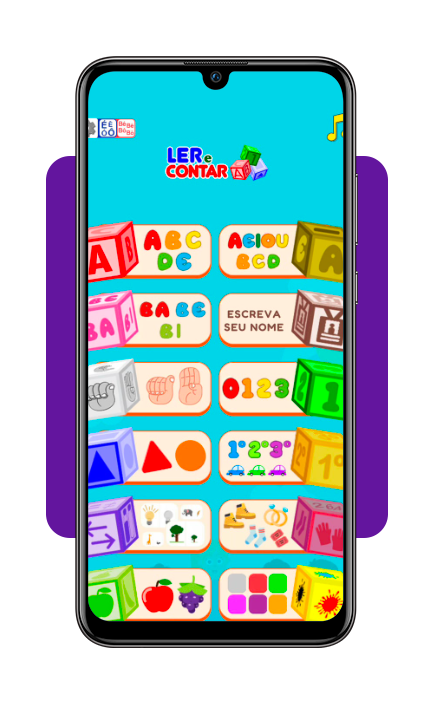 Tela inicial do app Ler e Contar com módulos disponíveis