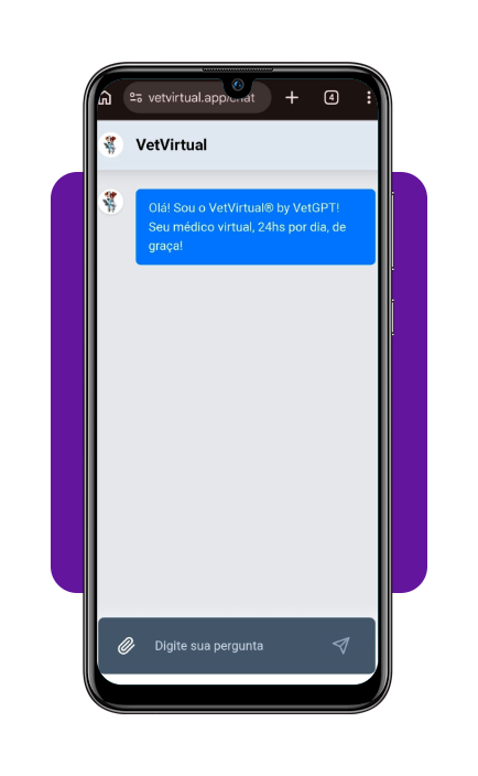 Tela inicial do site VetVirtual com o chat de atendimento veterinário gratuito