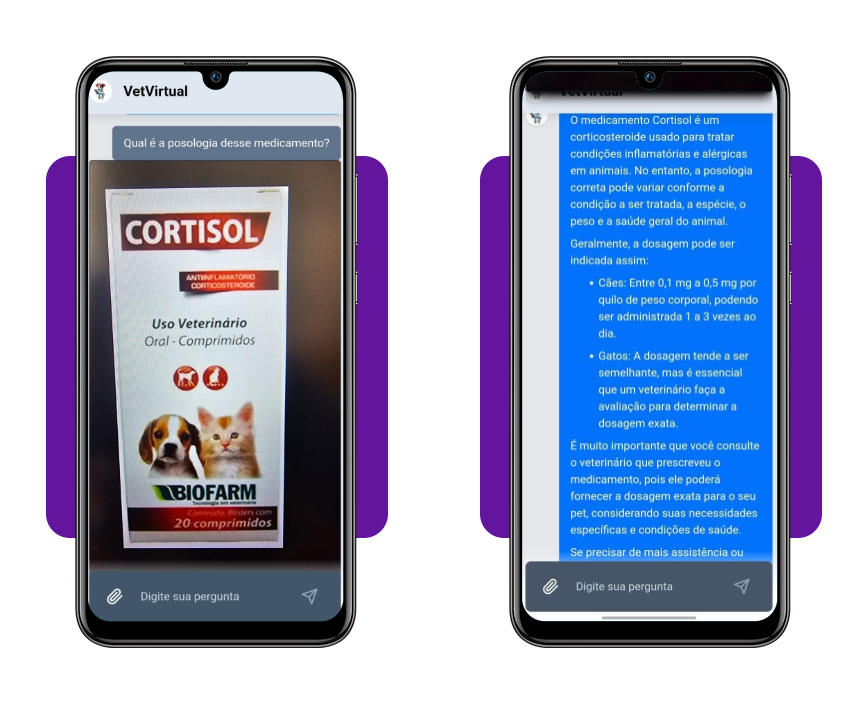 Envio de foto de embalagem de medicamento veterinário no chat VetVirtual